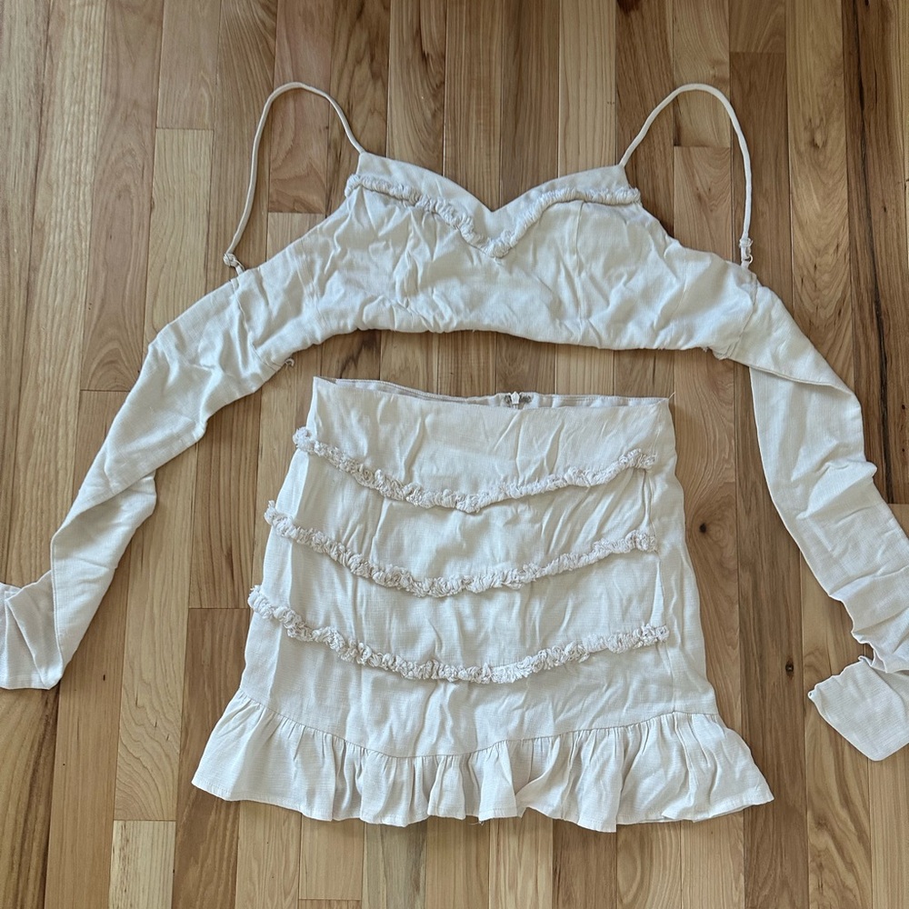 Cream Ruffled Skirt Set